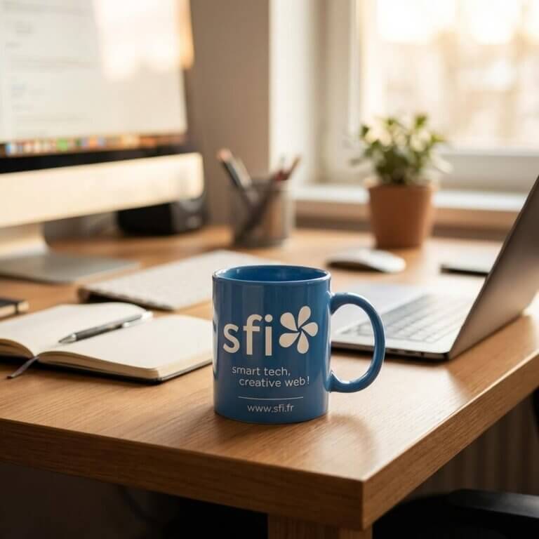 Tasse SFI sur un bureau